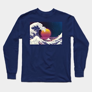 Vaporwave Outrun Great Wave Hokusai Design Long Sleeve T-Shirt